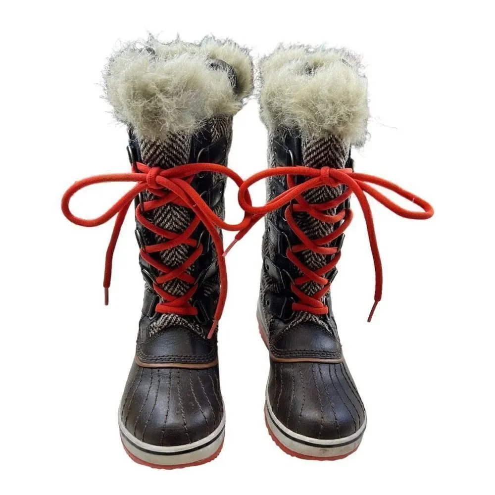 Sorel Women's Tofino Tall Herringbone Faux Fur Winter Boots Multi-Color Size 6